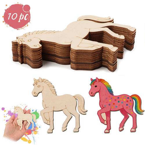 10pcs Unfinished Wood Animal Horse Cutouts,Wooden Craft Set