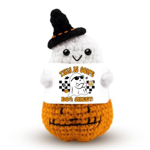 Crocheted Ghost Pumpkin Doll Black Hat Positive Energy Hallo