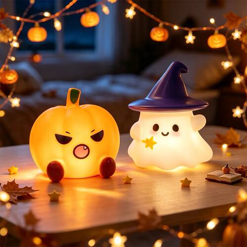 Halloween Cute Ghost Witch Hat Pumpkin Night Light Silicone