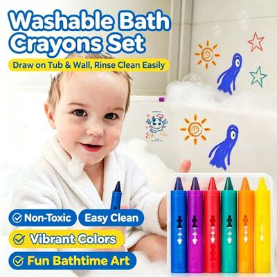6pcs Washable Colorful Bath Crayons Set, Easy-Clean Bathtub