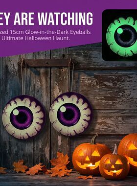 Glow-in-the-Dark Bloodshot Eye Wooden Halloween Hanging Deco