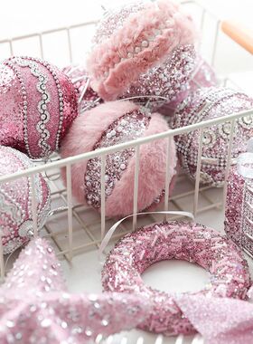 Christmas Tree Pink Decorations Glitter Foam Ball Bow Xmas T