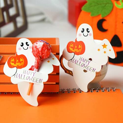 50Pcs Halloween Candy Package Card Pumpkin Ghost Orange  Lol