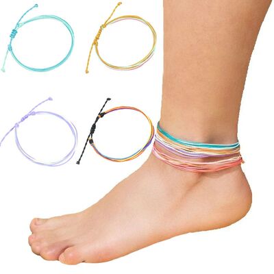 Boho Women Handmade Woven Multilayer Anklet Weaving Bracelet