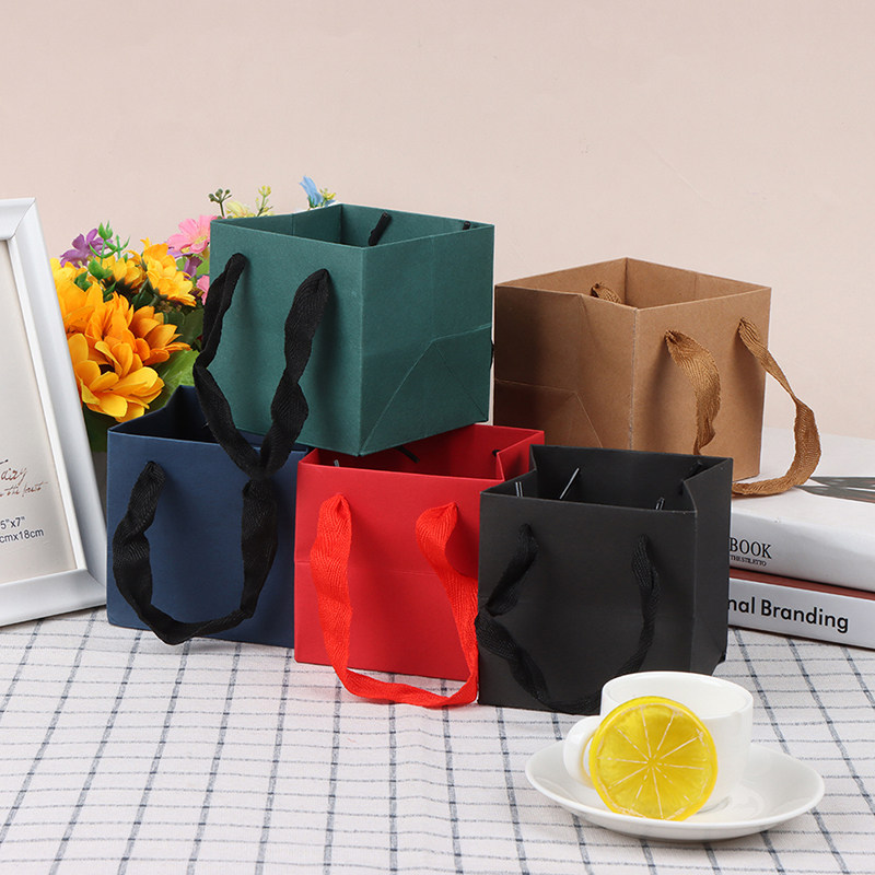 10pc square portable kraft paper bag flowers packaging bag