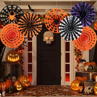 2/4pcs Halloween Paper Fans Decorations Black Orange Spider