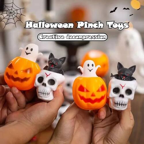 Halloween Pumpkin Ghost Skull Bat Squeeze Pinch Toys Silicon