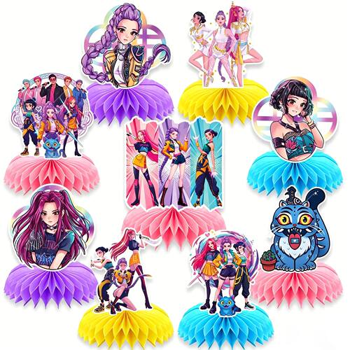 K-Pop Anime Girls Honeycomb Centerpieces Cartoon Table Toppe