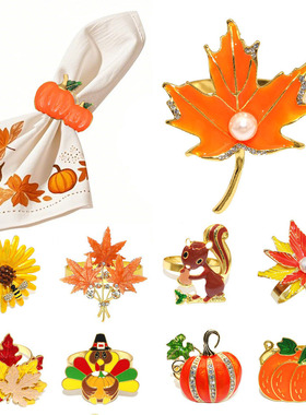 Thanksgiving Orange Pumpkin Napkin Ring Turkey Maple Napkin