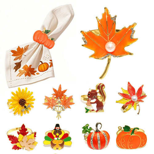 Thanksgiving Orange Pumpkin Napkin Ring Turkey Maple Napkin