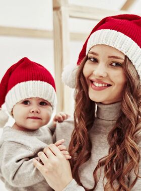 Knitted Christmas Hat Cute Pompom Adult Soft Beanie Santa Ca