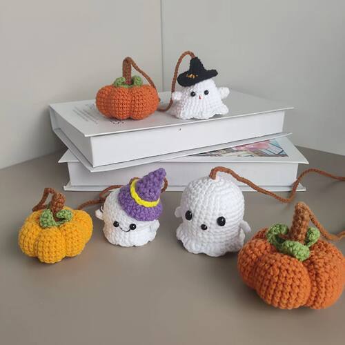 Halloween Car Pendant Creative Crochet Pumpkin Pendant Car R
