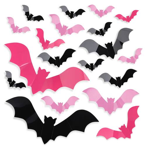 24/48Pcs Halloween Pink Bats Window Sticker 3D Spooky Bat Wa
