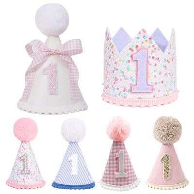 1st Birthday Hat Mini Bow Cone Cap Baby Boys Girl Headbands