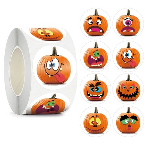 100-500pcs Halloween Pumpkin Roll Stickers 1inch, 8 Designs