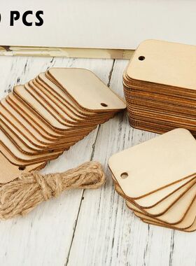 50Pcs Unfinished Nature Wood Slice Gift Tags Blank Wooden Ha