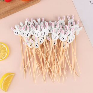 100pcs Easter Disposable Bamboo Skewers Rabbit Eggs Food Pic