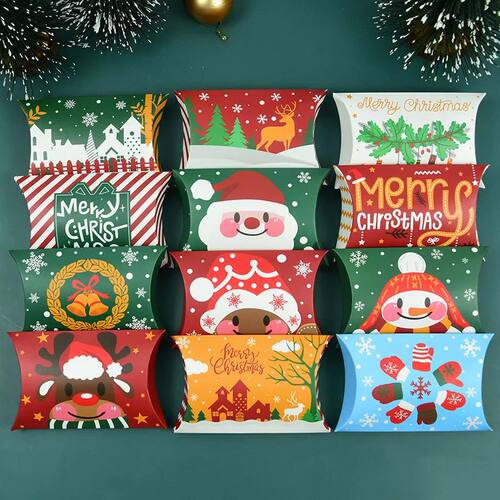 24/12pcs Christmas Pillow Shape Candy Box Merry Christmas Kr