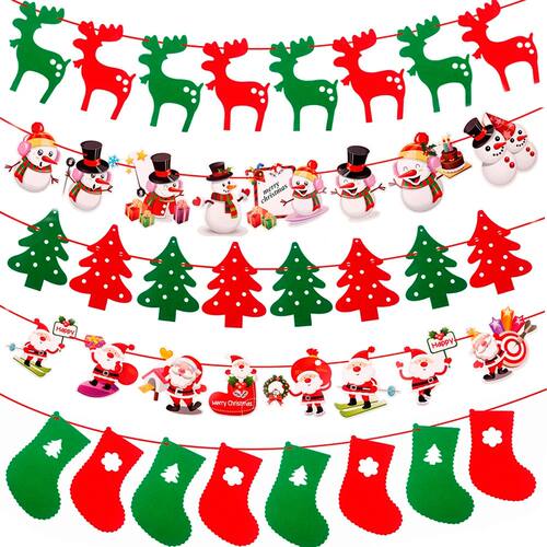 Merry Christmas Banner Santa Claus Elk Garland Christmas
