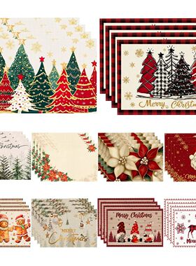 1/4Pcs Christmas Tree Elk Placemat Linen Dining Table Mats C
