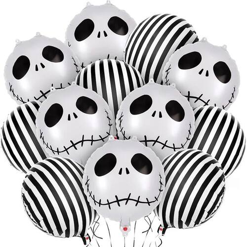 12pcs 18inch Skeletons Ghost Foil Balloons Black White Strip