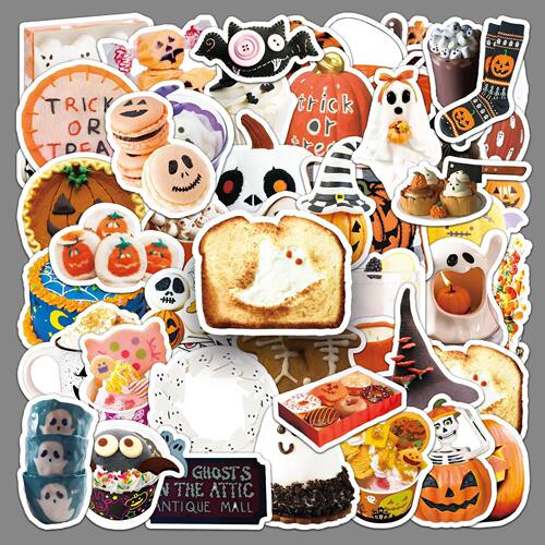 50Pcs Halloween Cute Spooky Cartoon Stickers Pumpkin Ghost B