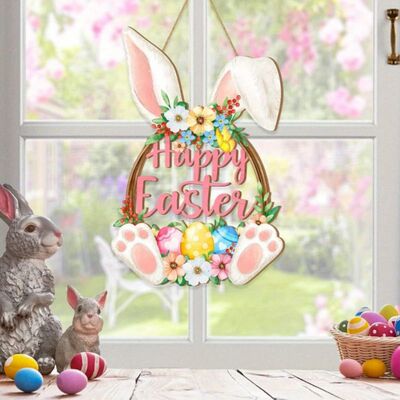 Easter Bunny Wooden Doorplate Decoration Door Sign, Happy Ea