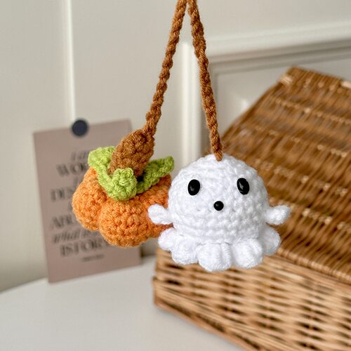 Hand-woven Wool Crocheted Halloween Pumpkin Finished Key Hol