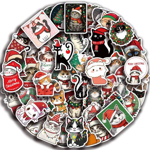 50pcs Cute Christmas Cat Graffiti Stickers Aesthetic DIY Lug