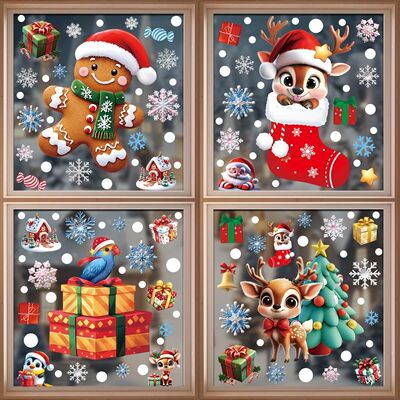 Christmas Window Stickers Gingerbread Man Santa Claus Snowma