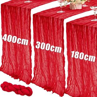 1.8/3/4M Long Red Table Runner Boho Gauze Polyester Cheesecl