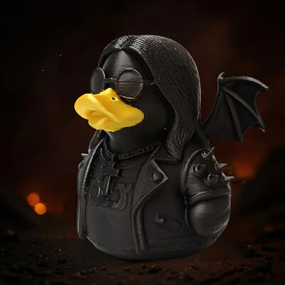 A duck ornament with rock elements is creatively designed to