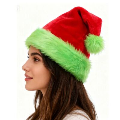 Fluorescent Green Christmas Hat with Plush Edge - Novelty Xm