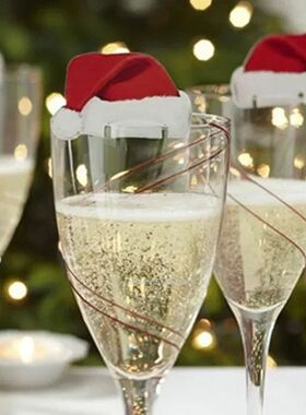 10PCS Christmas Cup Card Santa Hat Wine Glass Decor Ornament