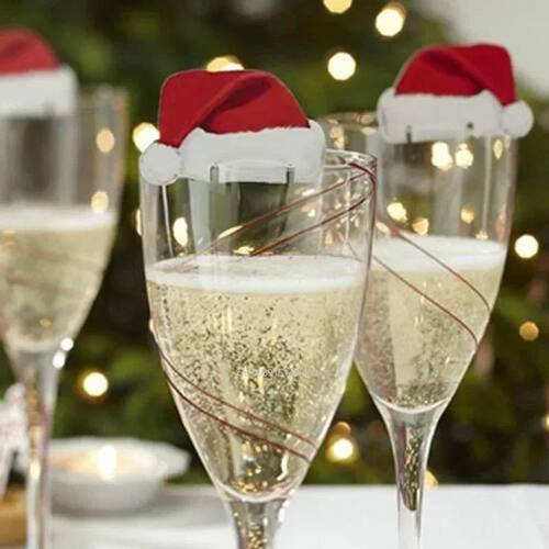 10PCS Christmas Cup Card Santa Hat Wine Glass Decor Ornament