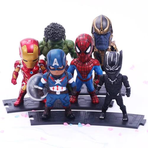 6pcs/set Marvel Avengers Black Panther  Thanos Ironman Spide