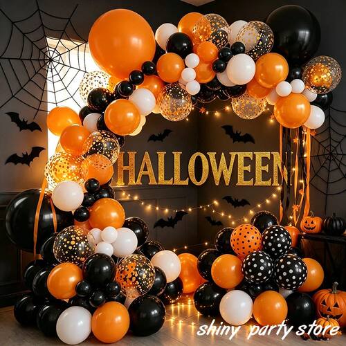 Halloween Balloon Garland Arch Kit Black Orange White Confet