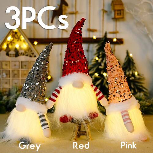 AlliLit 1~3pcs Christmas Gnome Doll Elf 30cm Led Light Xmas