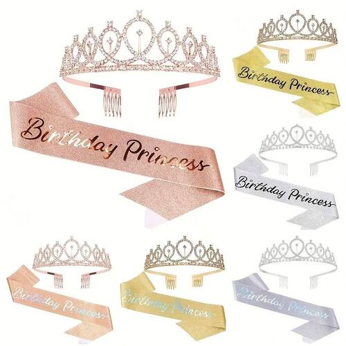 Birthday Tiara Crown Birthday Princess Sash Women Girls Part