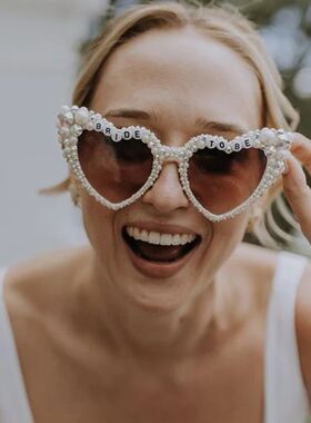 Pearl Bride to be Sunglasses Bachelorette Party Heart Glasse
