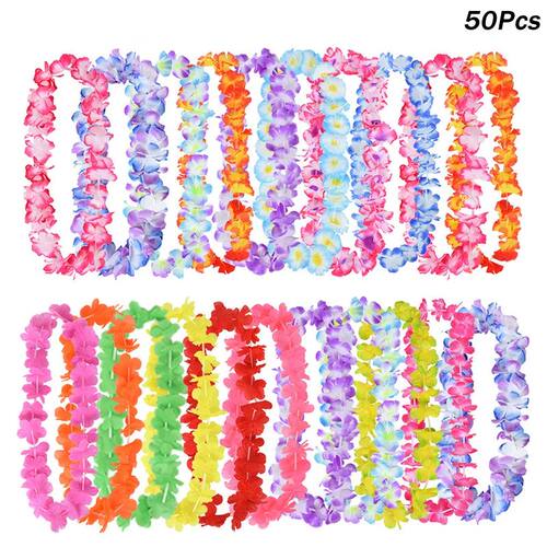 10/20/50pcs Hawaiian Flower Wreath Necklace Summer Tropical