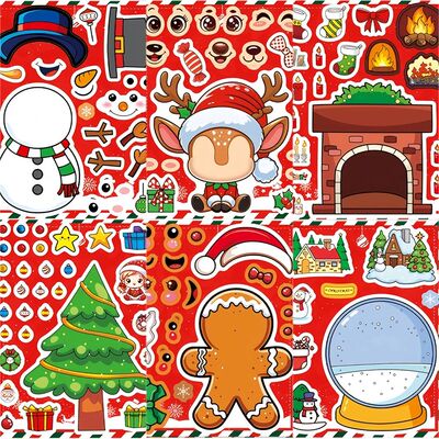 8/24Sheets Cute Cartoon Christmas Puzzle Stickers Game Make