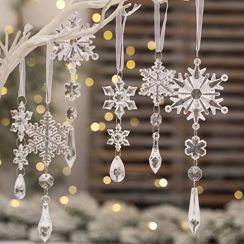 10Pcs Crystal Snowflake Icicle Christmas Decorations Hanging