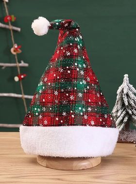 Snowflake Christmas Hat, Red And Black Checkerboard Patterne