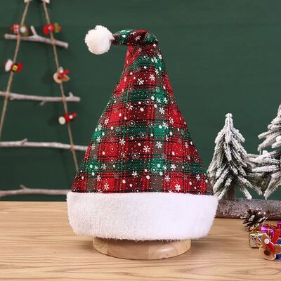 Snowflake Christmas Hat, Red And Black Checkerboard Patterne