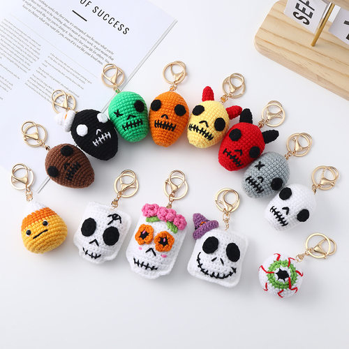 Hand-crocheted Halloween Skull Keychain Flower Skull Kid Eye
