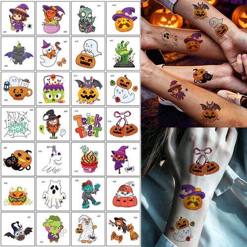30pcs Halloween Temporary Tattoo Stickers Scary Pumpkin Ghos