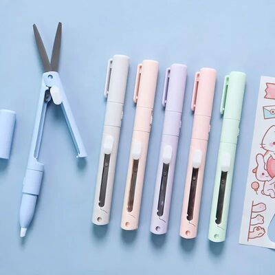 1pc Mini Portable Scissors Paper Cutter Knife 2 In 1 Multifu