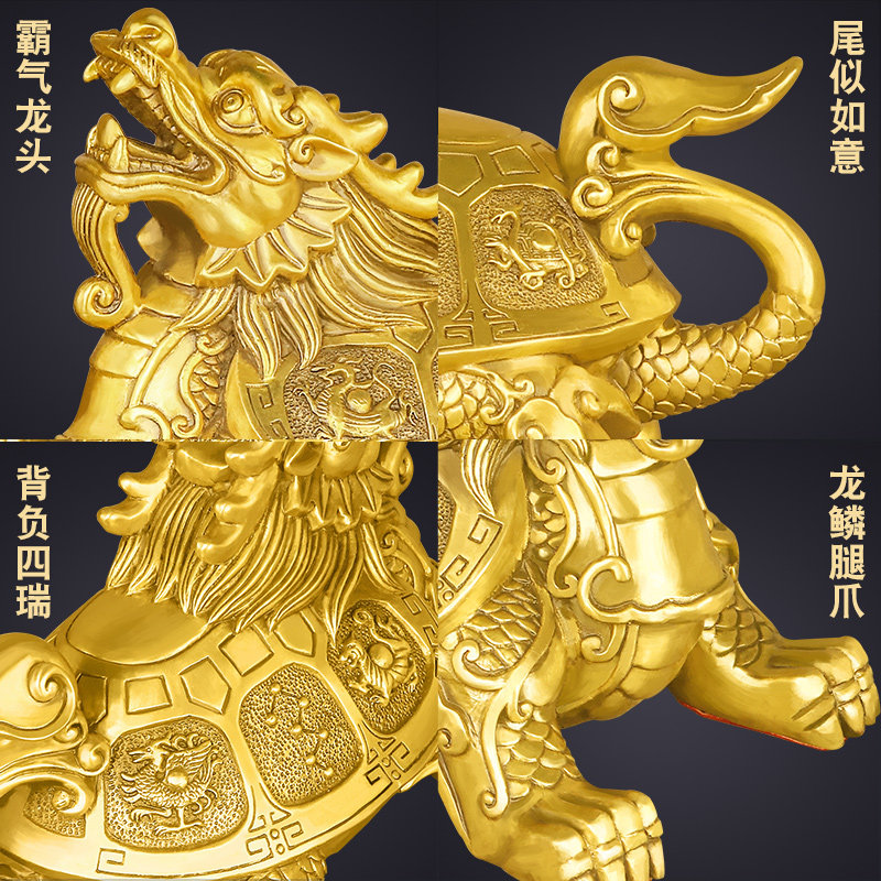 드래곤 거북이 장식품 순수 구리 RUYI 드래곤 머리 거북이 돈 거북이 입구 홈 거실 사무실 데스크탑 장식 가구