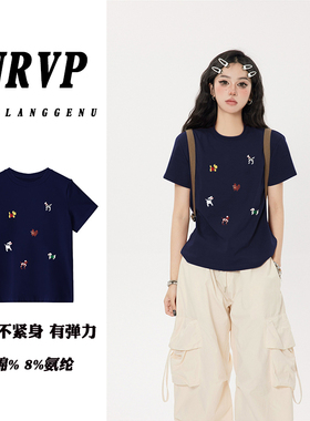 品质微胖女生大码女装穿搭正肩短袖t恤圆领修身显瘦弹力棉上衣A2